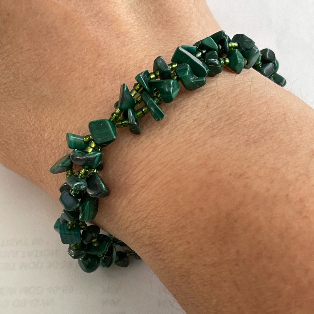 Natural malachite silver tone bracelet - Picture 6 of 6